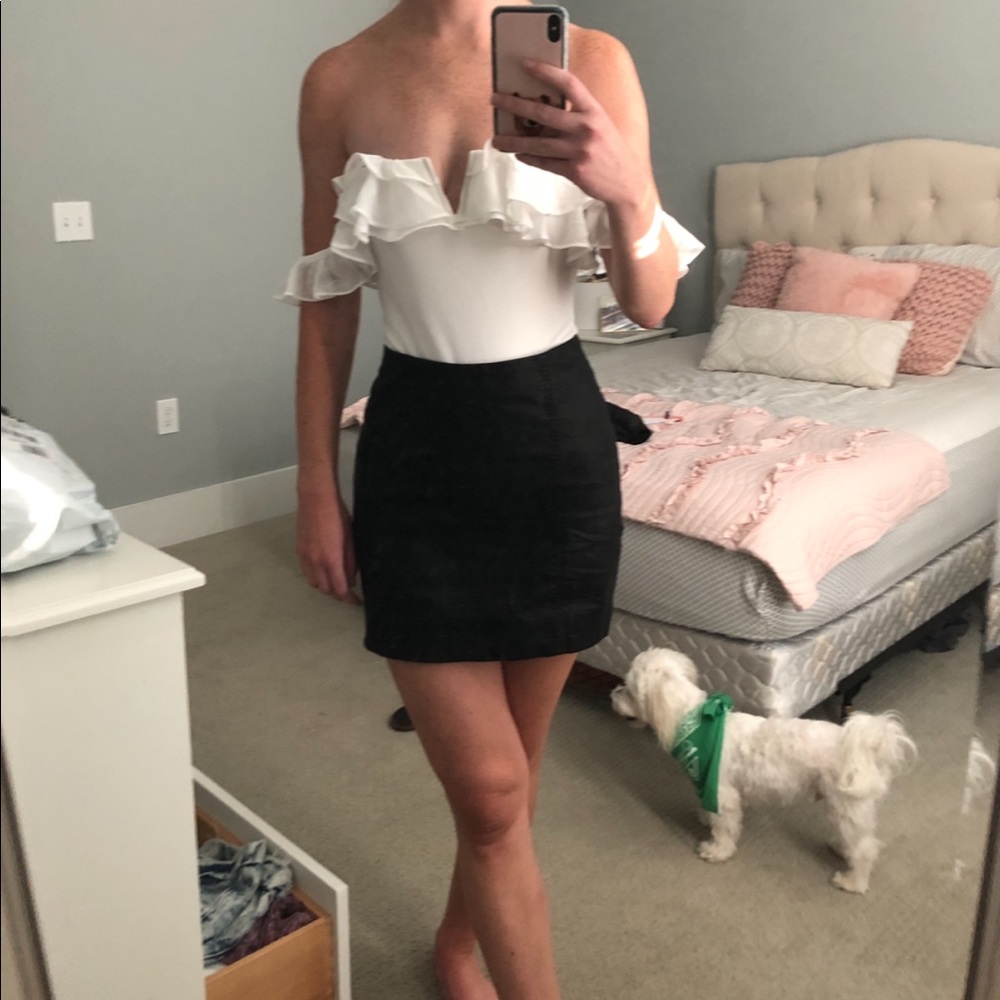 White OTS ruffle bodysuit NWT